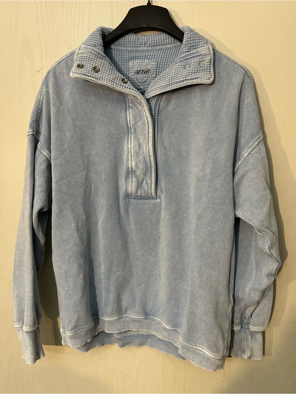 Aerie Oversized Snap Neck Sweatshirt XXS Washed Blue Pullover